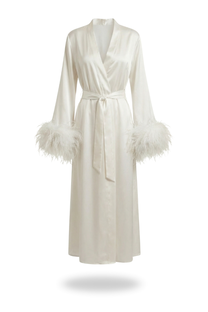 Royal Silk Long Robe Ivory 5