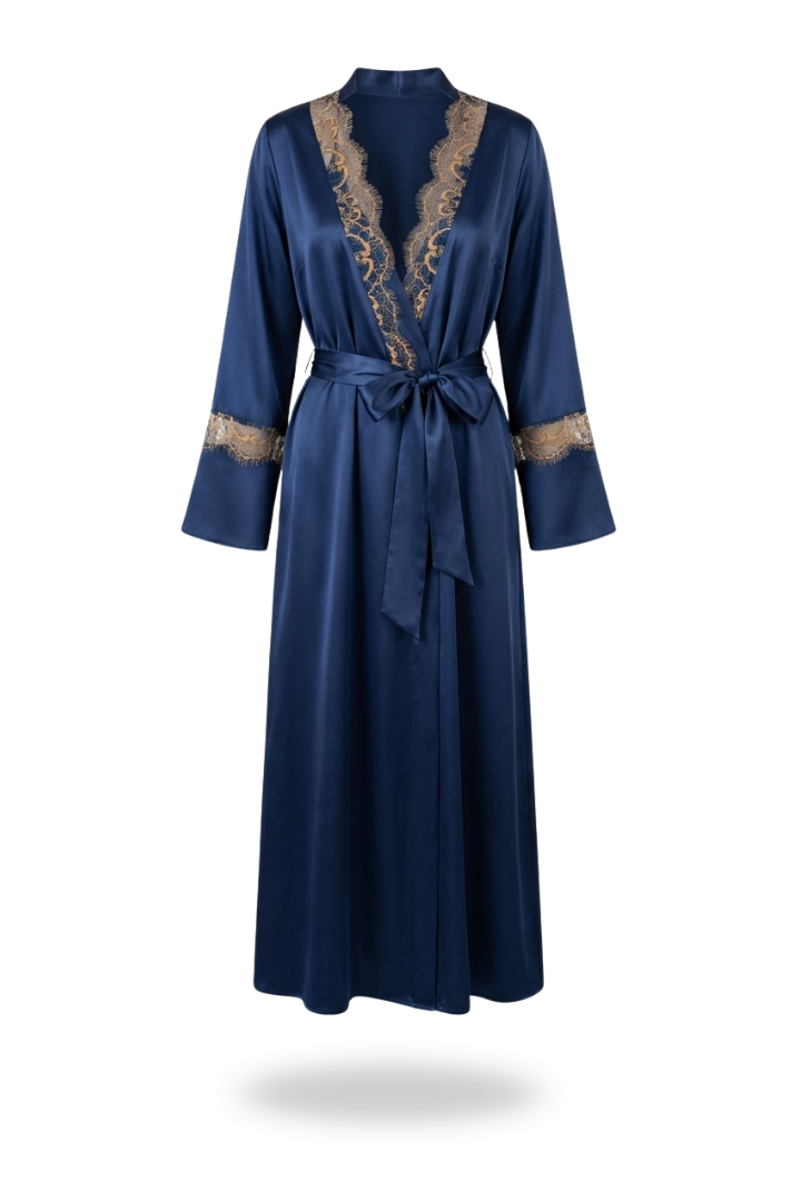 Onyx silk long Robe Blue 5