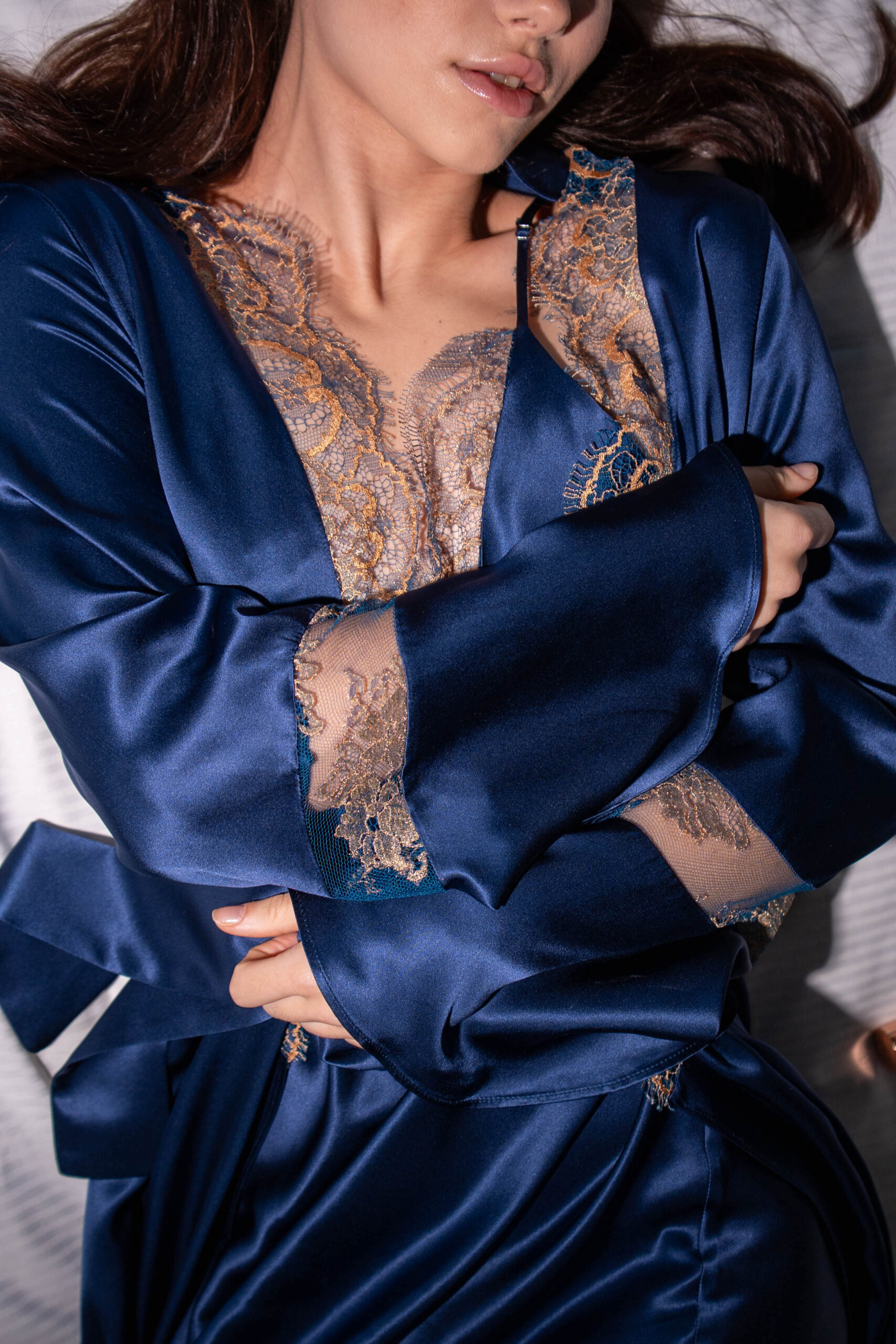 Onyx silk long Robe Blue
