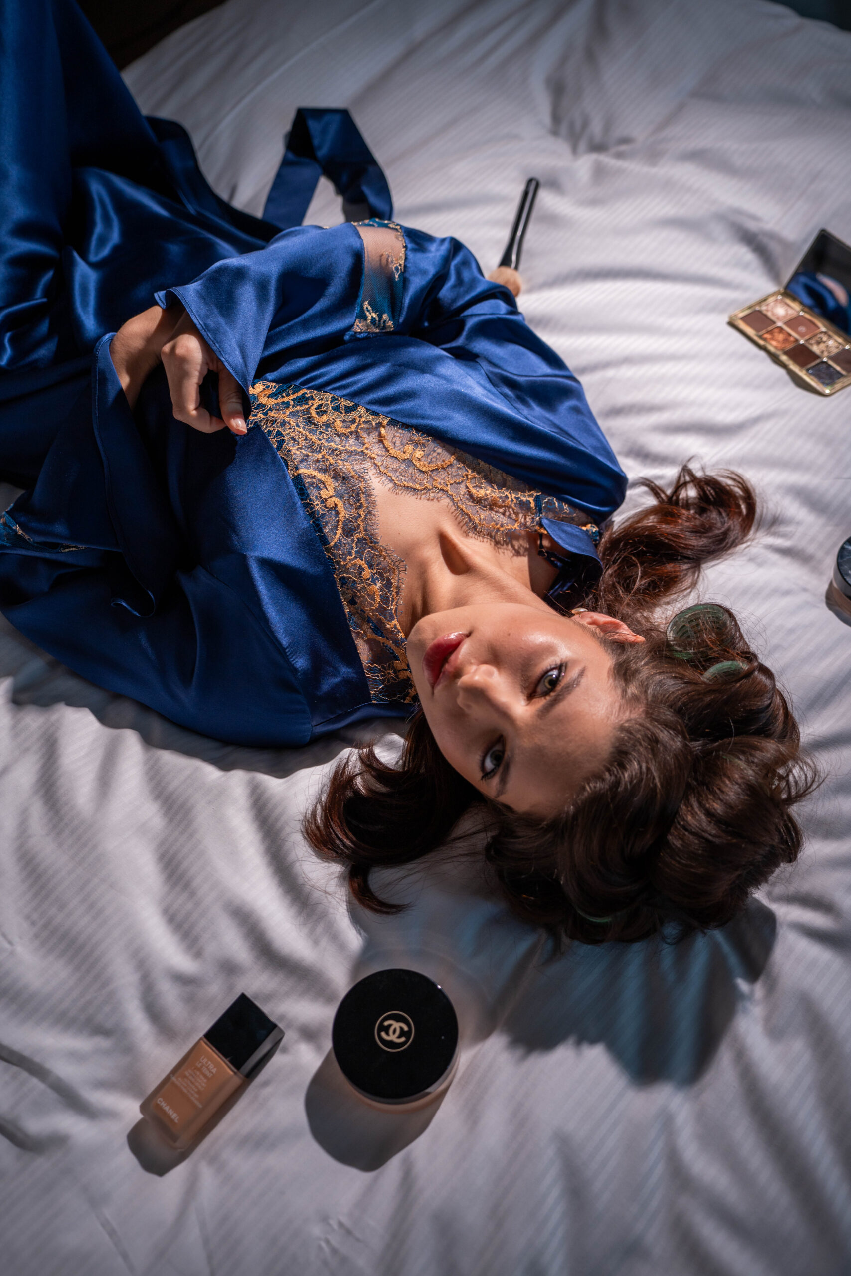 Onyx silk long Robe Blue 3