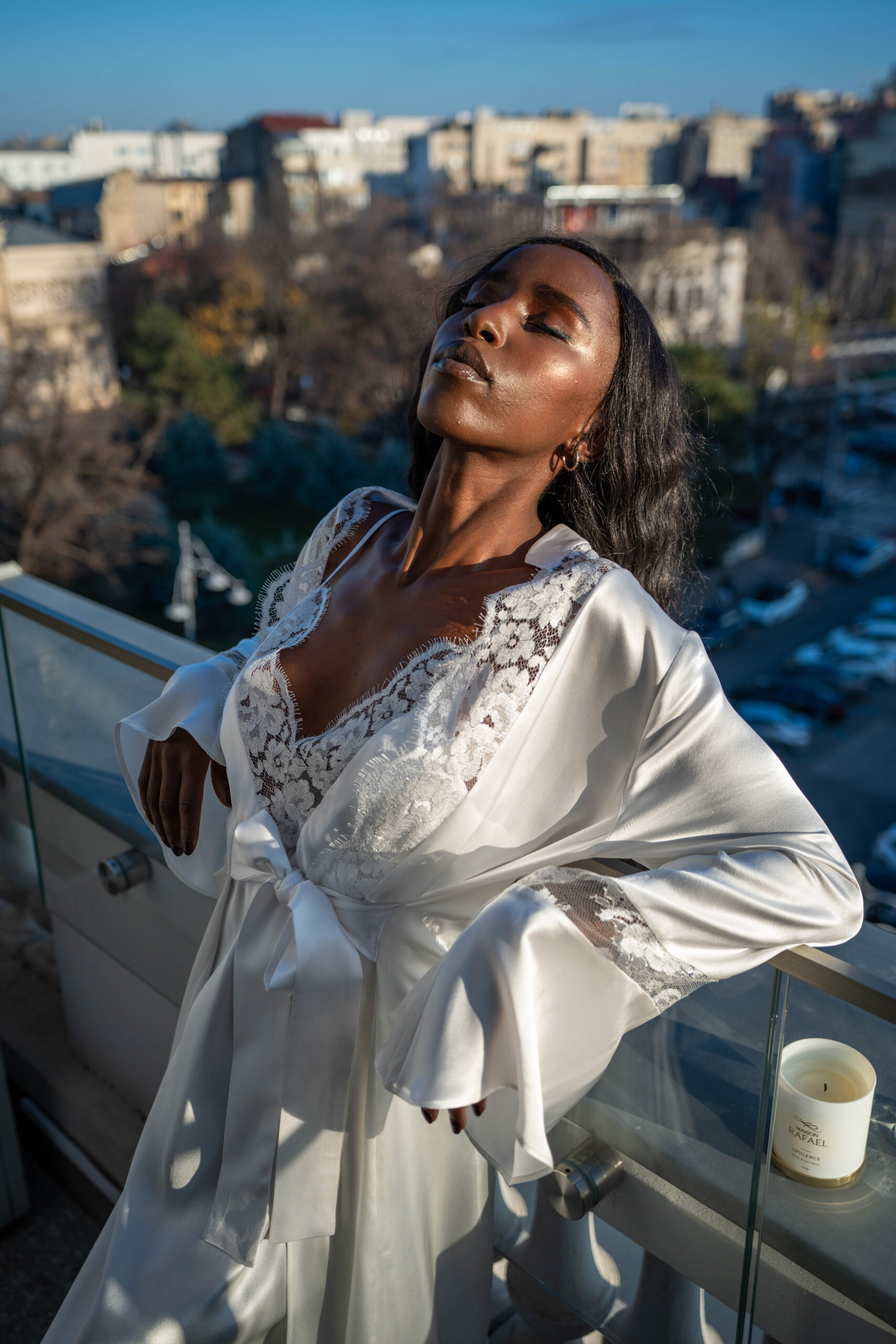 Onyx Silk Long Robe White 4