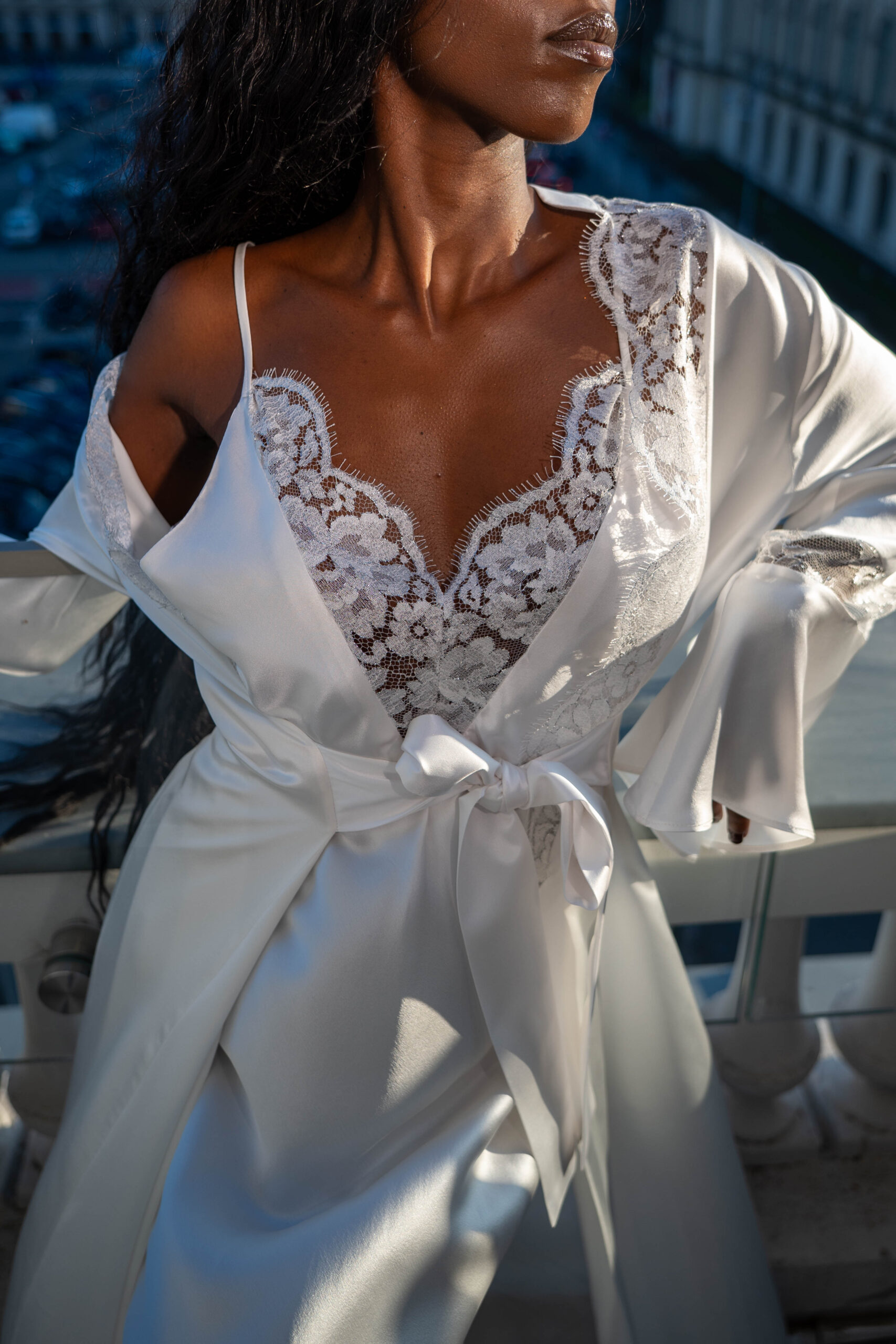 Onyx Silk Long Robe White