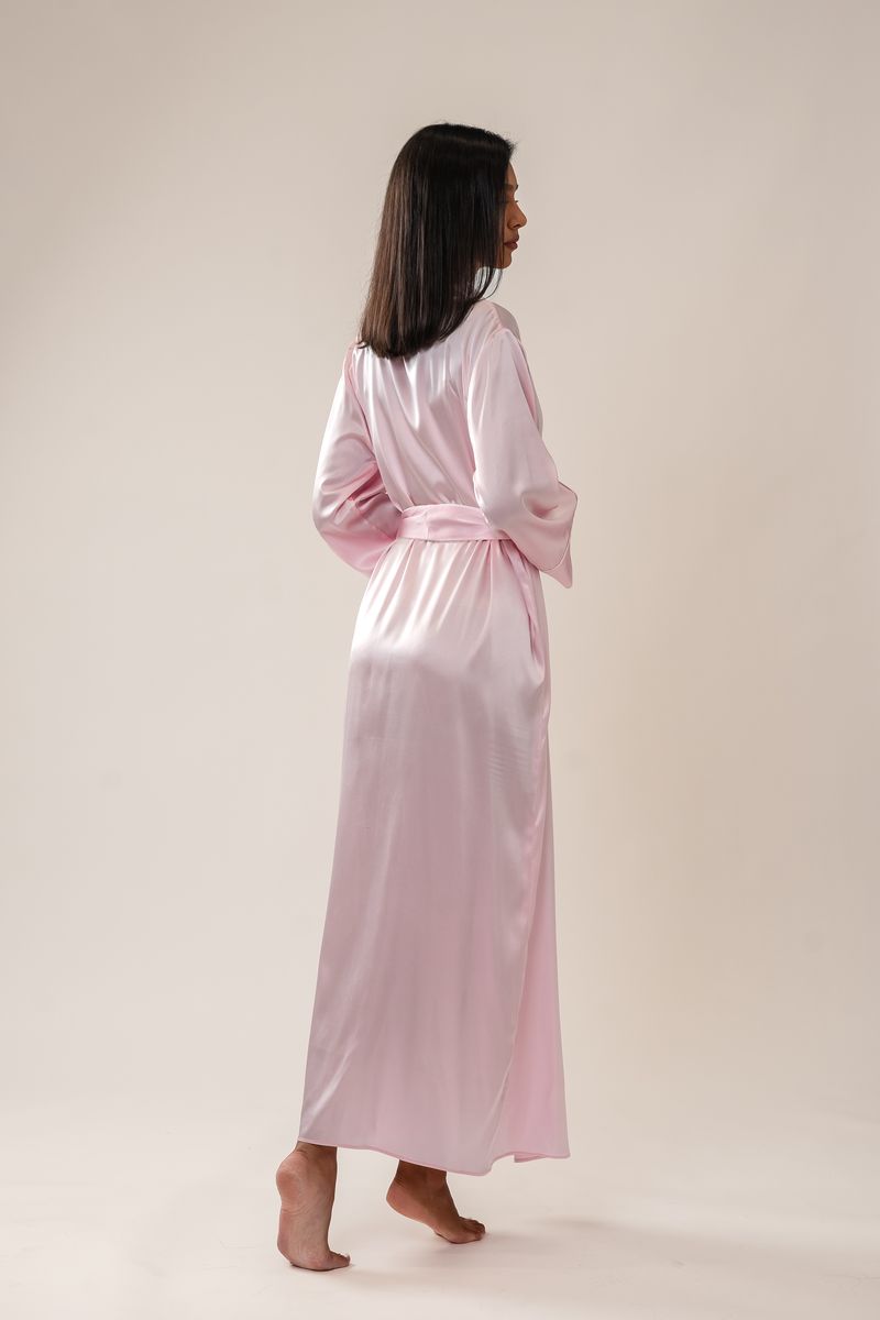 Charlotte silk long robe baby pink