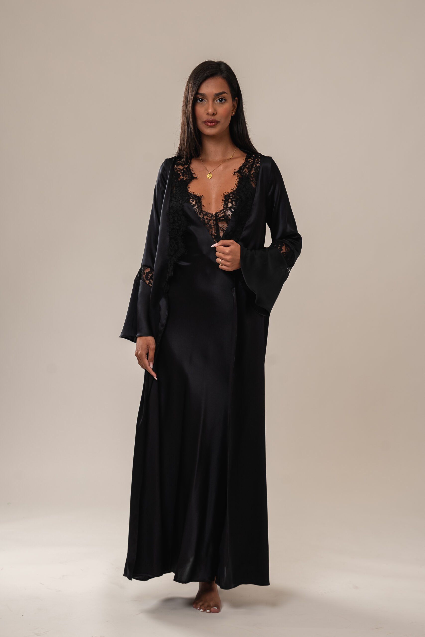 Onyx silk long Robe