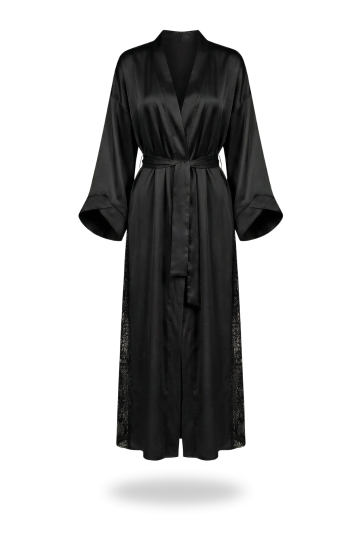 Daiana silk long robe black