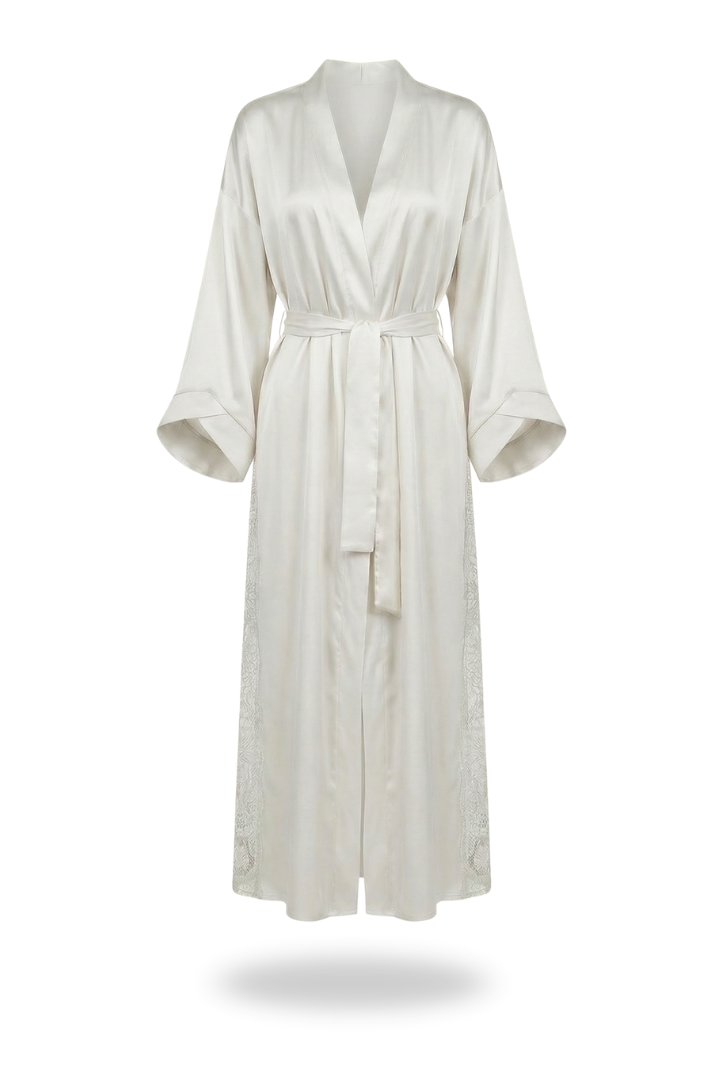 Daiana silk long robe ivory 5