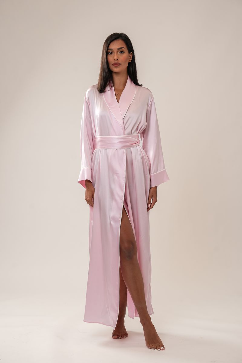 Charlotte silk long robe baby pink