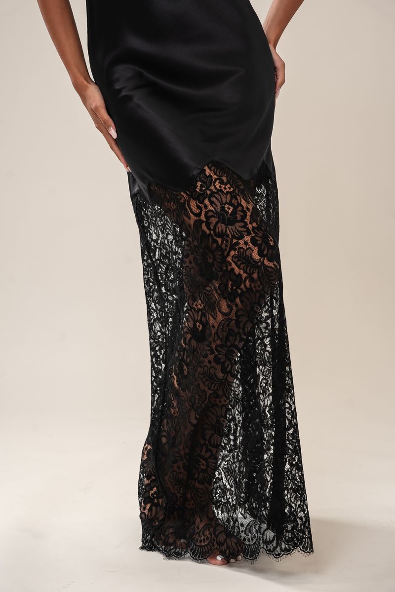 Luna silk long slip with delicate lace 3