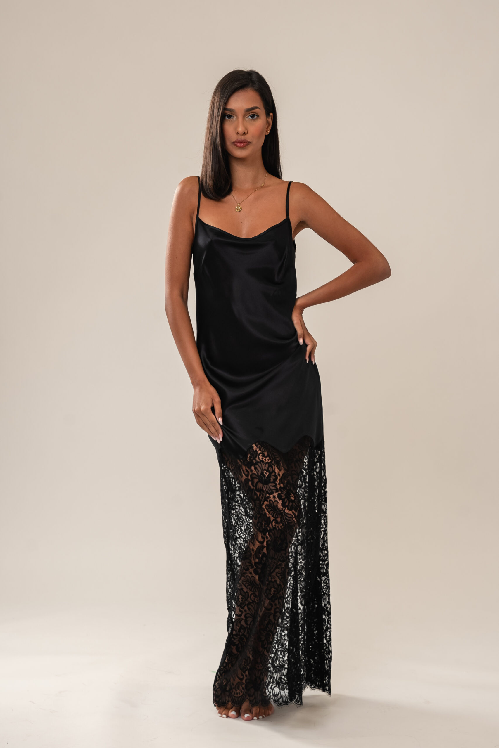 Luna silk long slip with delicate lace