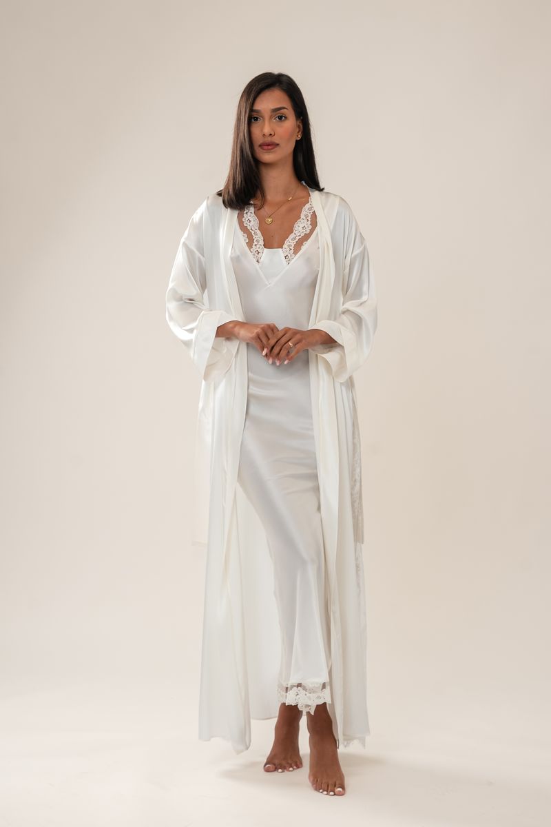 Daiana silk long robe ivory 3